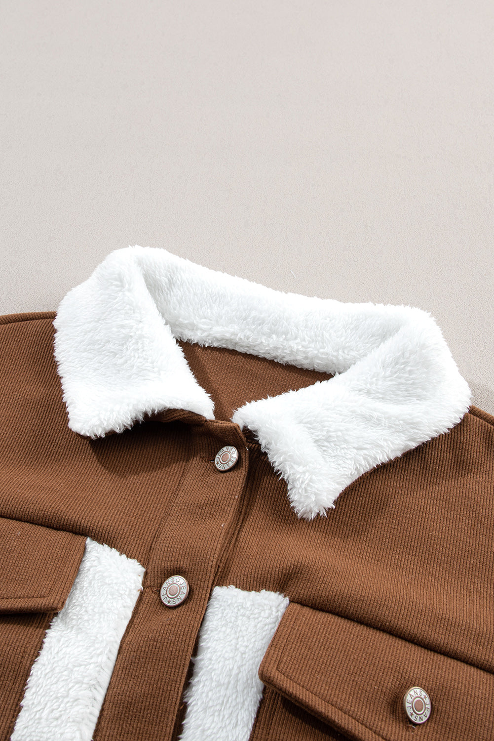 Corduroy Contrast Patchwork Fuzzy Jacket