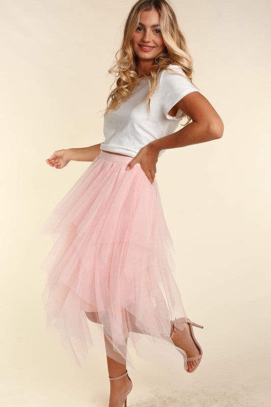 Plus Size Tiered Tulle Midi Skirt With Lining