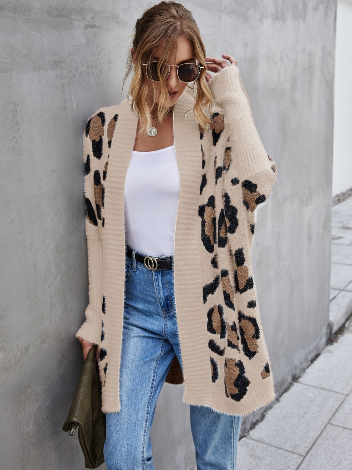 Long Sleeve Soft and warm Leopard Pattern Fuzzy Cardigan