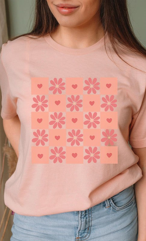 Flower and Heart Checker Print PLUS Graphic Tee