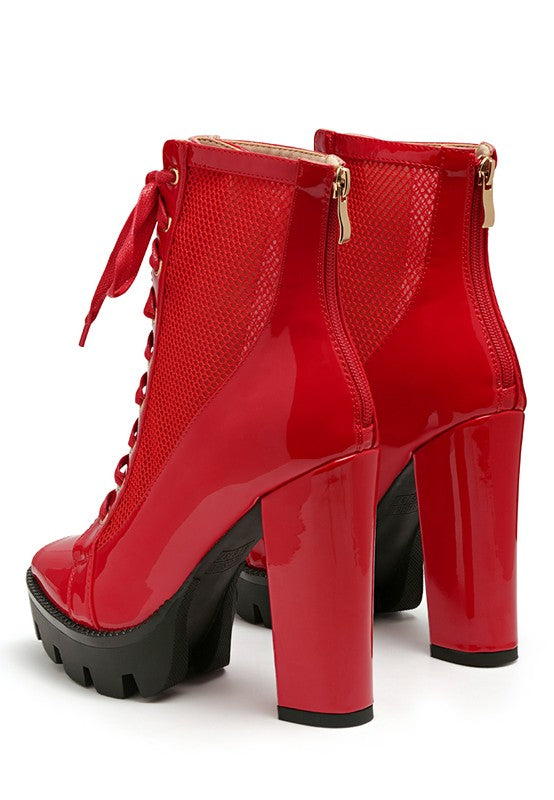 Peep Toe Patent Leather Lace Up Booties