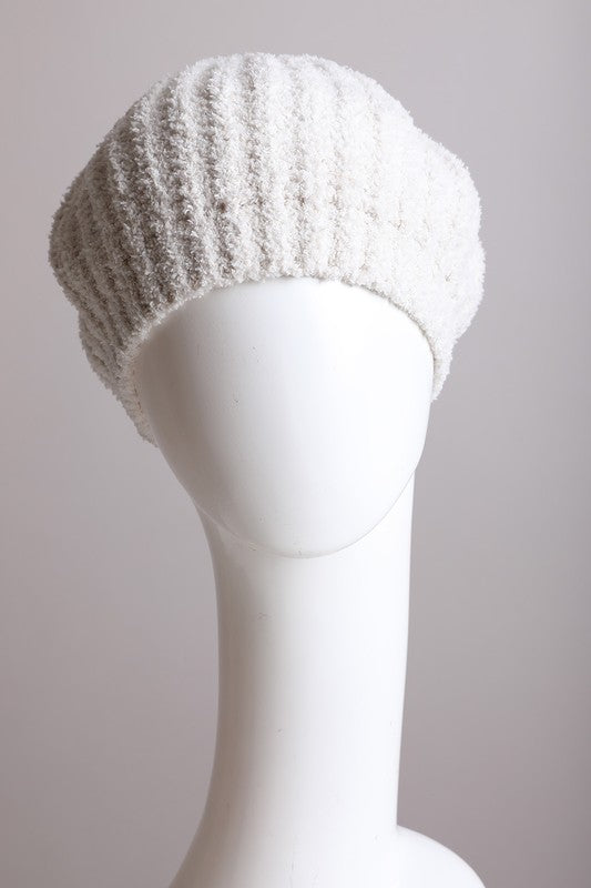 White Rib Knit Beret