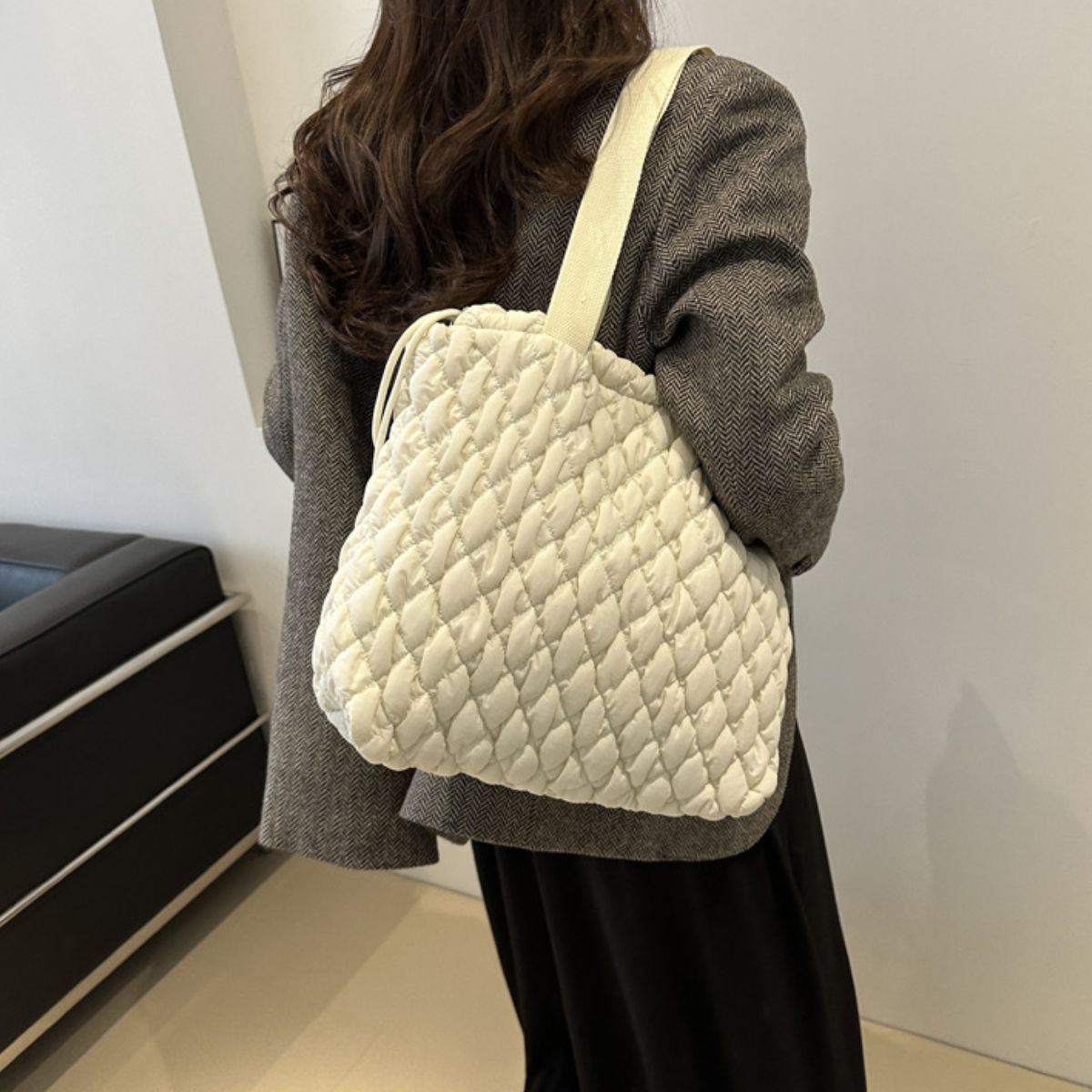 Drawstring Bubble Texture Tote Bag