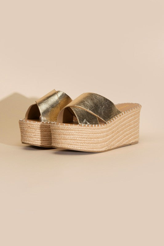 Gold Platform Wedge Slides