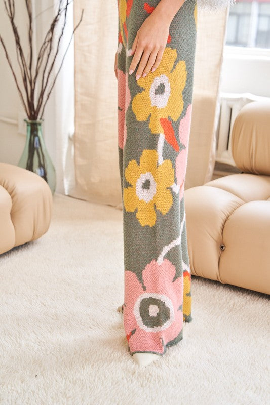 Flower Printed Casual Long Wide Pants