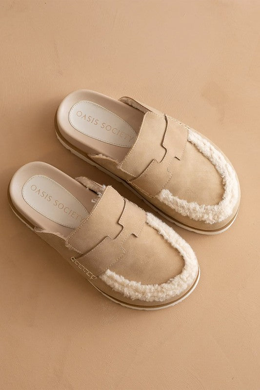 Avalon Suede Shearling Loafer Slides