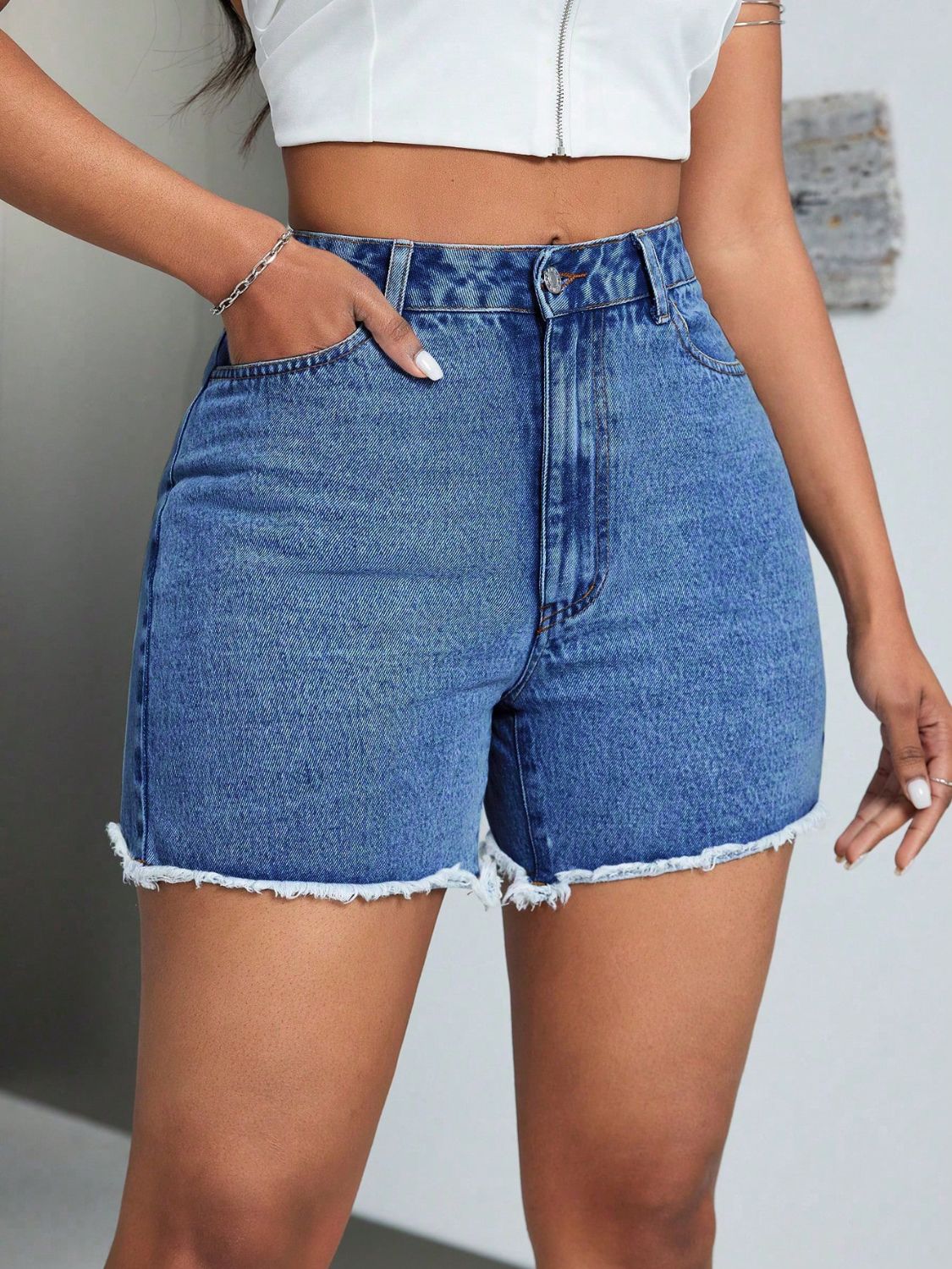 Raw Hem Blue Denim Relax Shorts