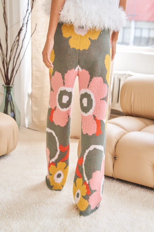 Flower Printed Casual Long Wide Pants