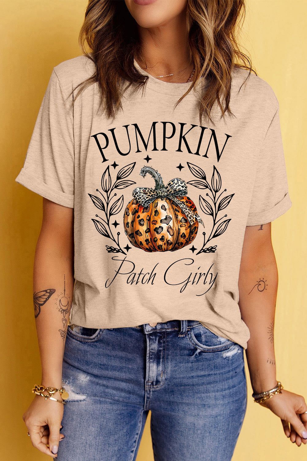 Pumpkin Fall Season Graphic Round Neck Short Sleeve T-Shirt