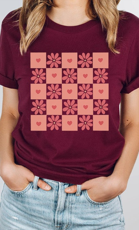 Flower and Heart Checker Print PLUS Graphic Tee