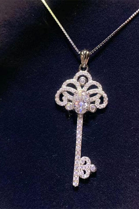 1 Carat Diamond Chain Necklace With Key Crown Pendant