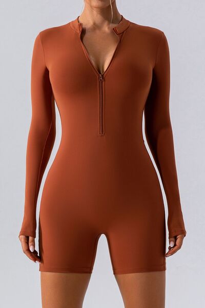 Half Zip Long Sleeve Activewear Romper