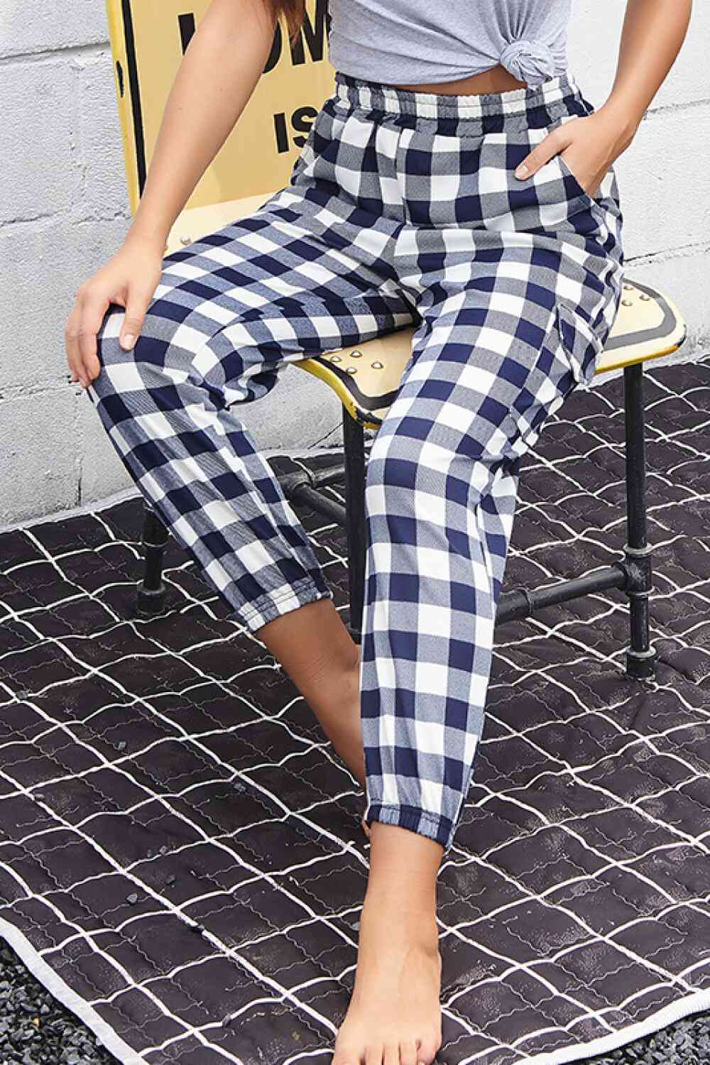 Elastic Waist Plaid Lounge Pants