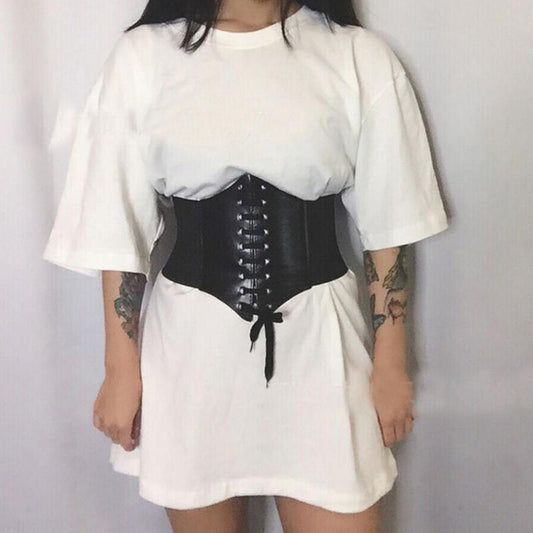 Stretchable Corset Belt With A Shoe String Lace Up Front