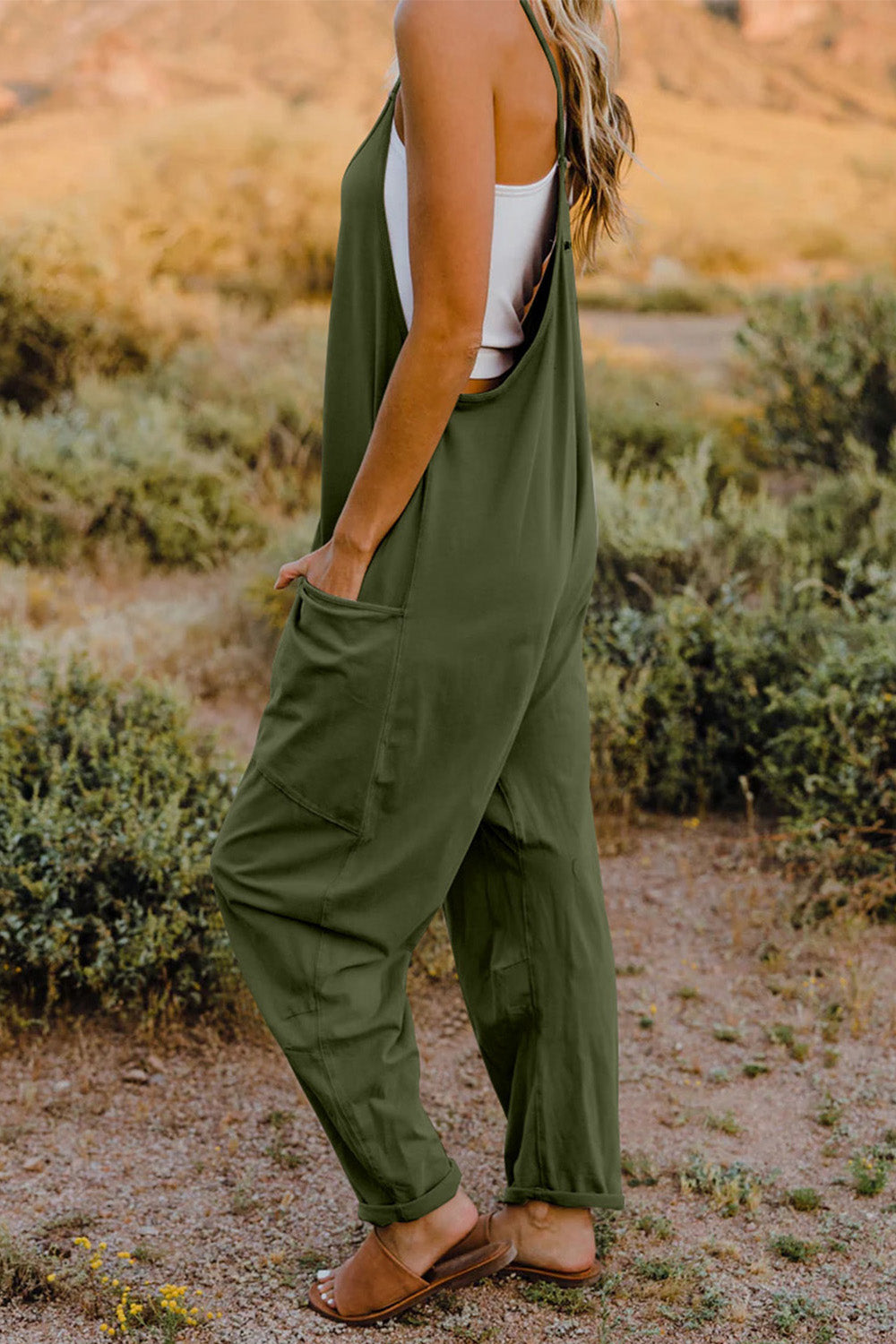 Oversize Onesie Jumpsuit V-Neck Sleeveless with Pocket