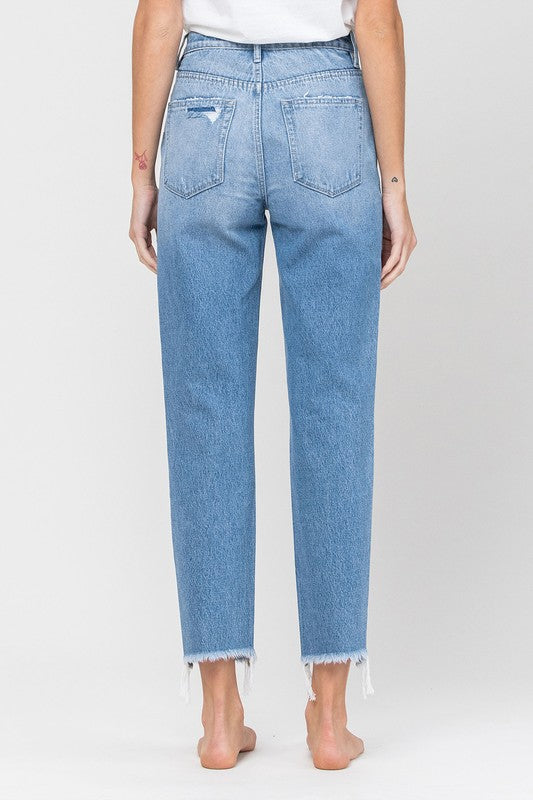 Distressed Raw Hem Mom Jean Capris