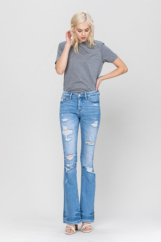 Boho Vibes Blue Mid Rise Flare Jeans