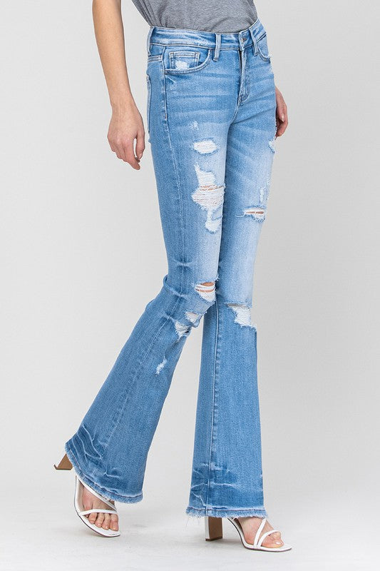 Boho Vibes Blue Mid Rise Flare Jeans