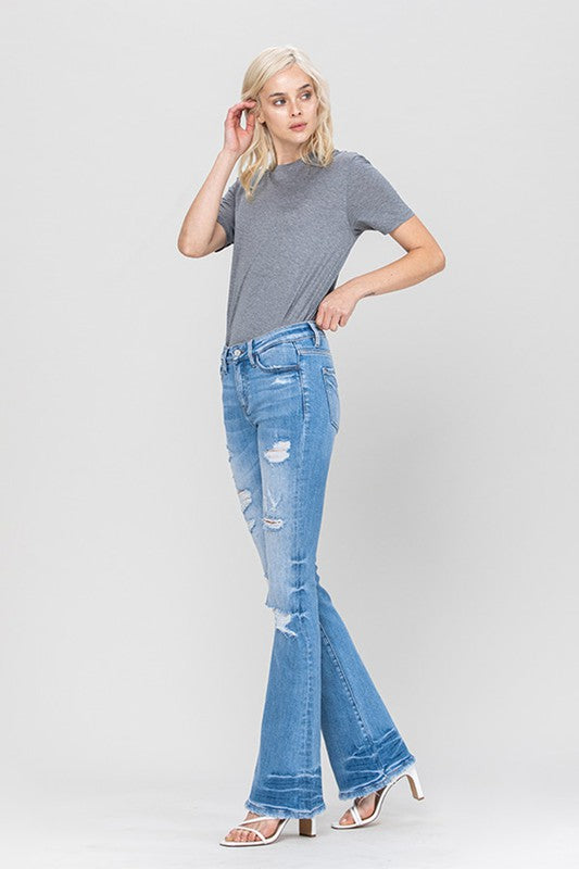 Boho Vibes Blue Mid Rise Flare Jeans