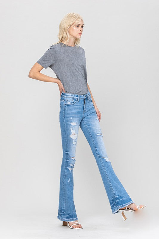 Boho Vibes Blue Mid Rise Flare Jeans