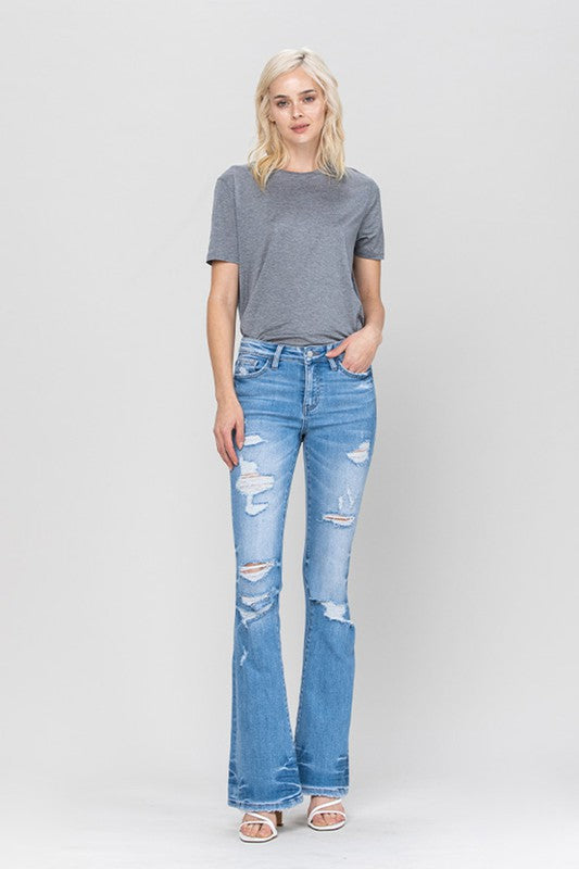 Boho Vibes Blue Mid Rise Flare Jeans