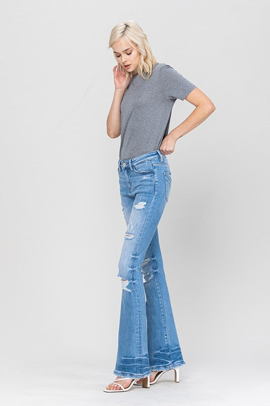 Boho Vibes Blue Mid Rise Flare Jeans