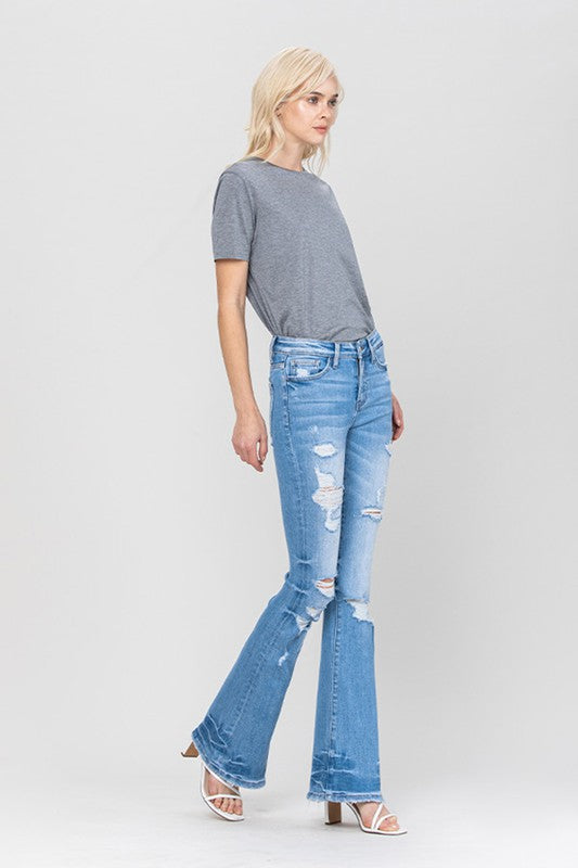 Boho Vibes Blue Mid Rise Flare Jeans