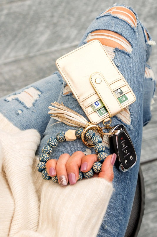 Stretch Beaded Key Ring Wallet Bracelet