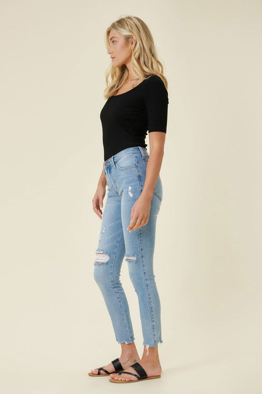 Denim High Waisted Skinny Capri Pants