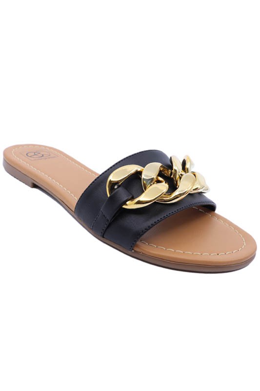 Flat Flip Flop Sandals Gold Chain Link Embellishment