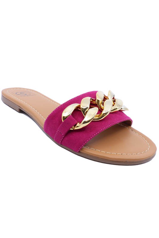 Flat Flip Flop Sandals Gold Chain Link Embellishment