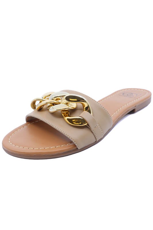 Flat Flip Flop Sandals Gold Chain Link Embellishment