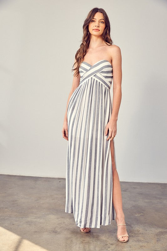 Pin stripe Print Tube Maxi Dress