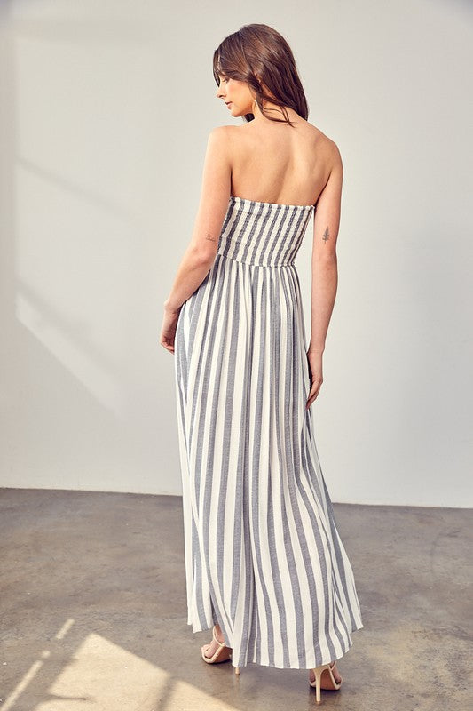 Pin stripe Print Tube Maxi Dress