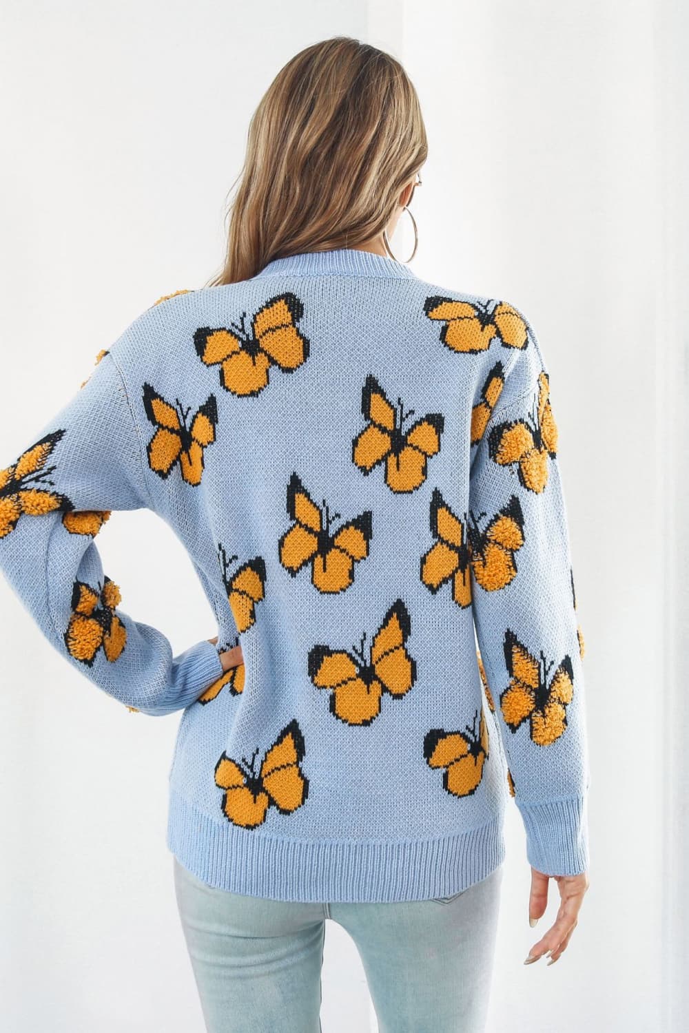 Butterfly Lover Round Neck Ling Sleeve Sweater