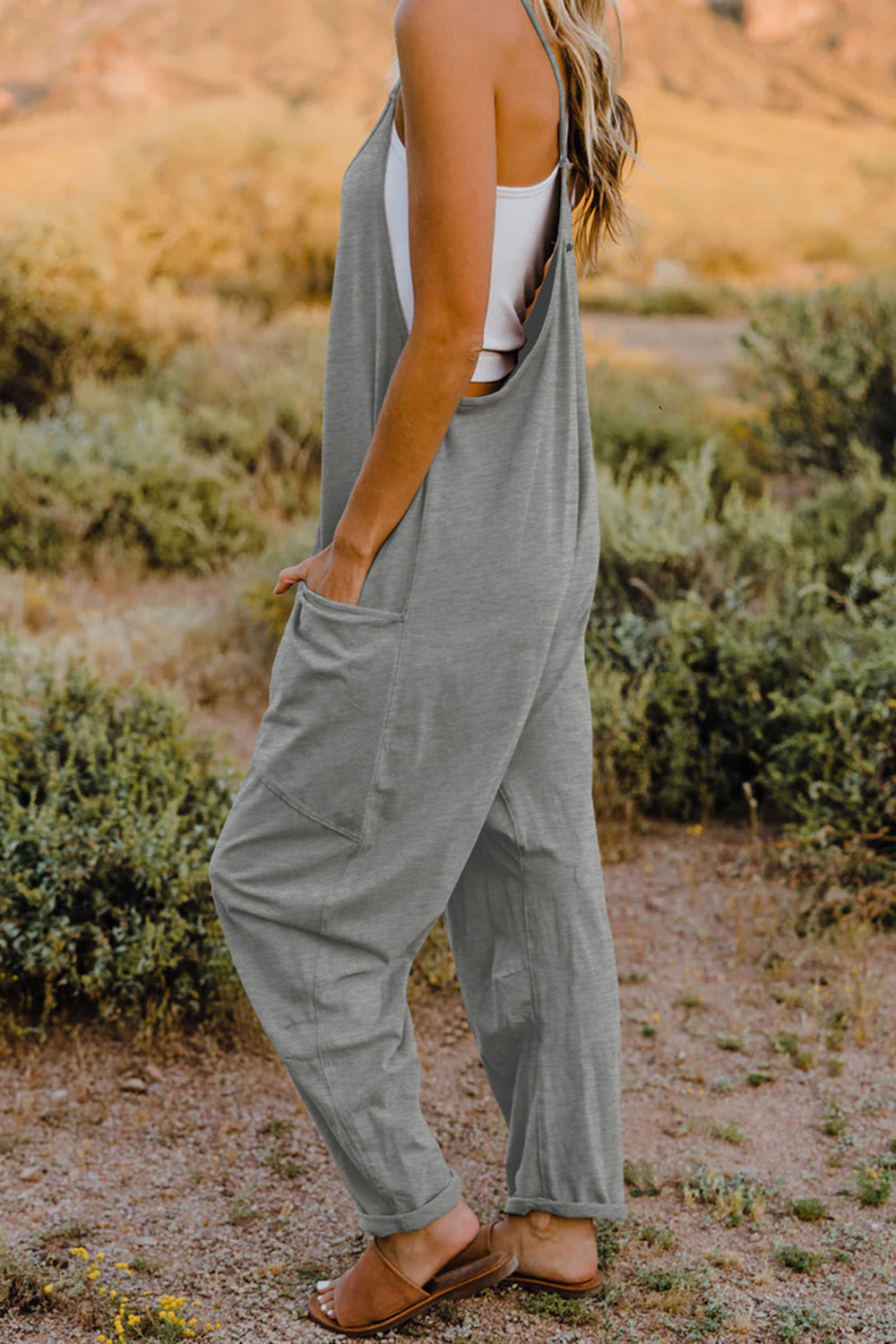 Oversize Onesie Jumpsuit V-Neck Sleeveless with Pocket