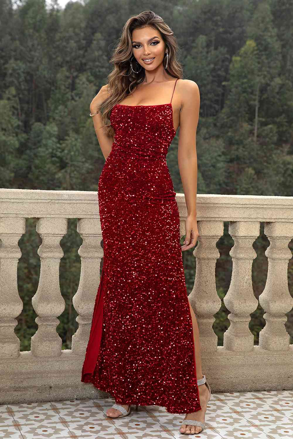 Sequin Backless Split Maxi Gown