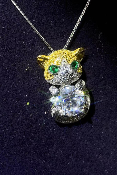 2 Carat Moissanite 925 Sterling Silver Necklace Cat Pendant