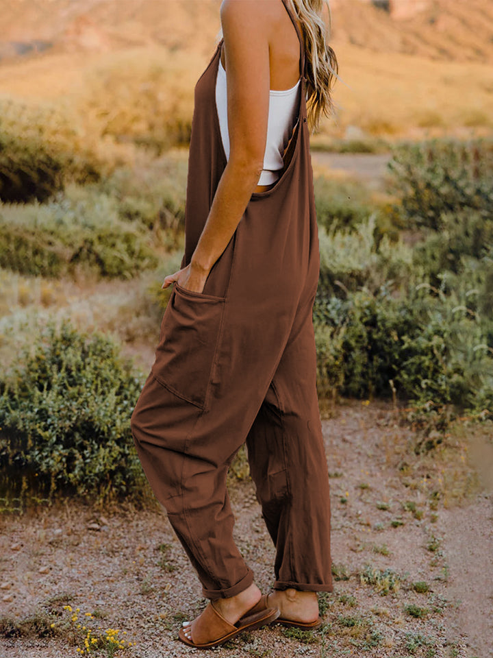 Onesie With Sleeveless V-Neck Pocketed Jumpsuit