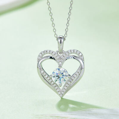 Chain Necklace Carrying A 1.2 Carat Moissanite Heart Shape Pendant