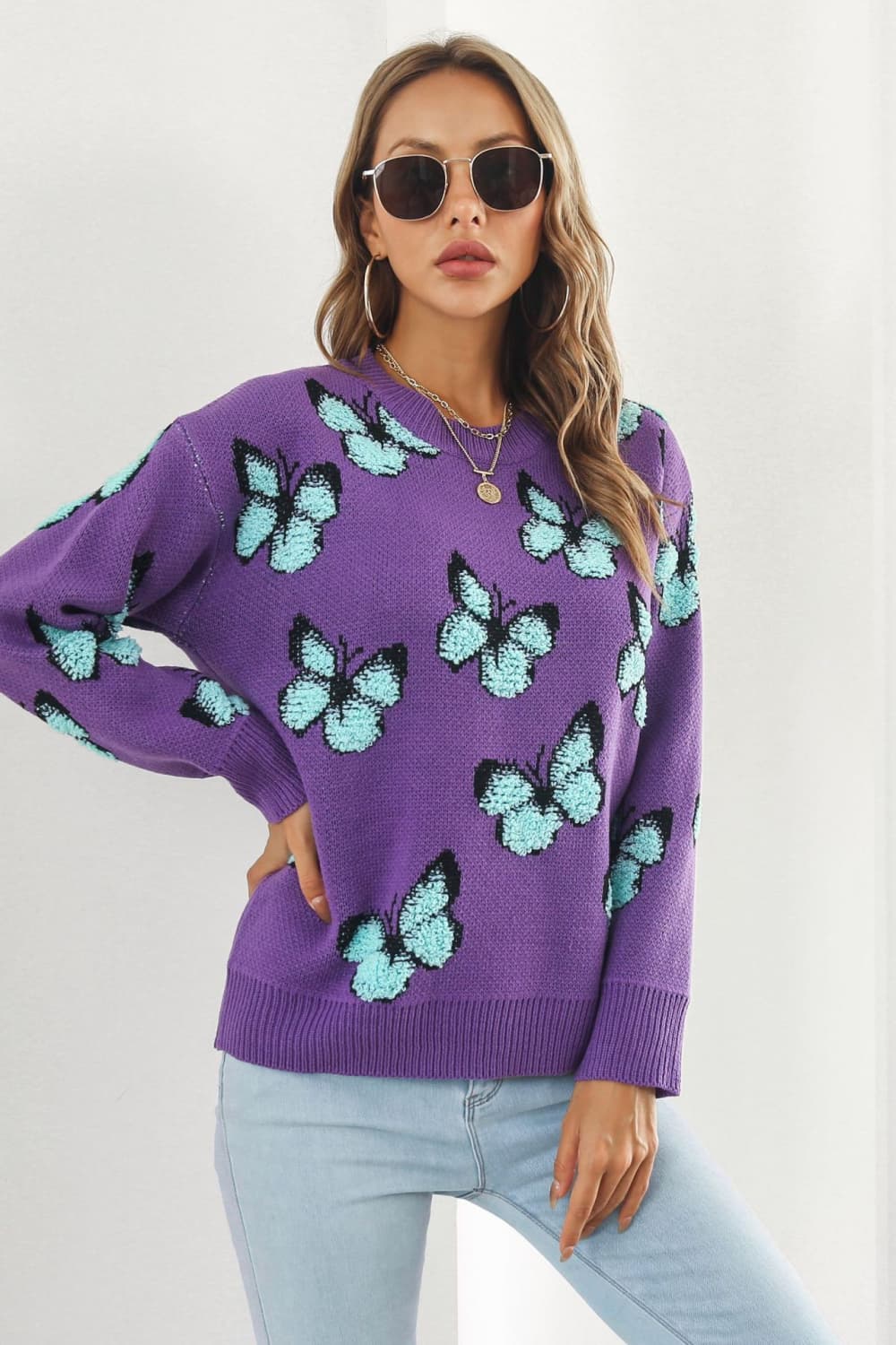 Butterfly Lover Round Neck Ling Sleeve Sweater