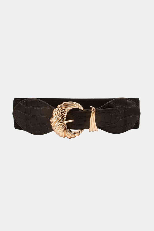 Shell Alloy Buckle on a Crocodile Texture Elastic Belt