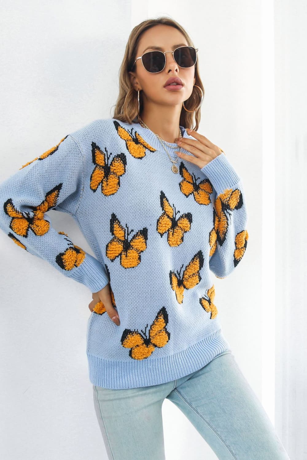 Butterfly Lover Round Neck Ling Sleeve Sweater