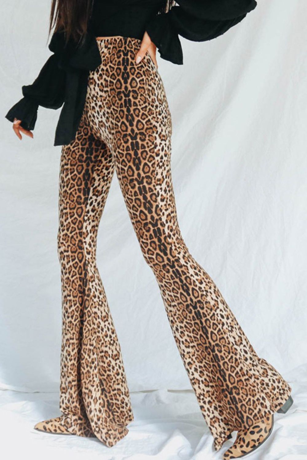 Leopard print wide leg pants