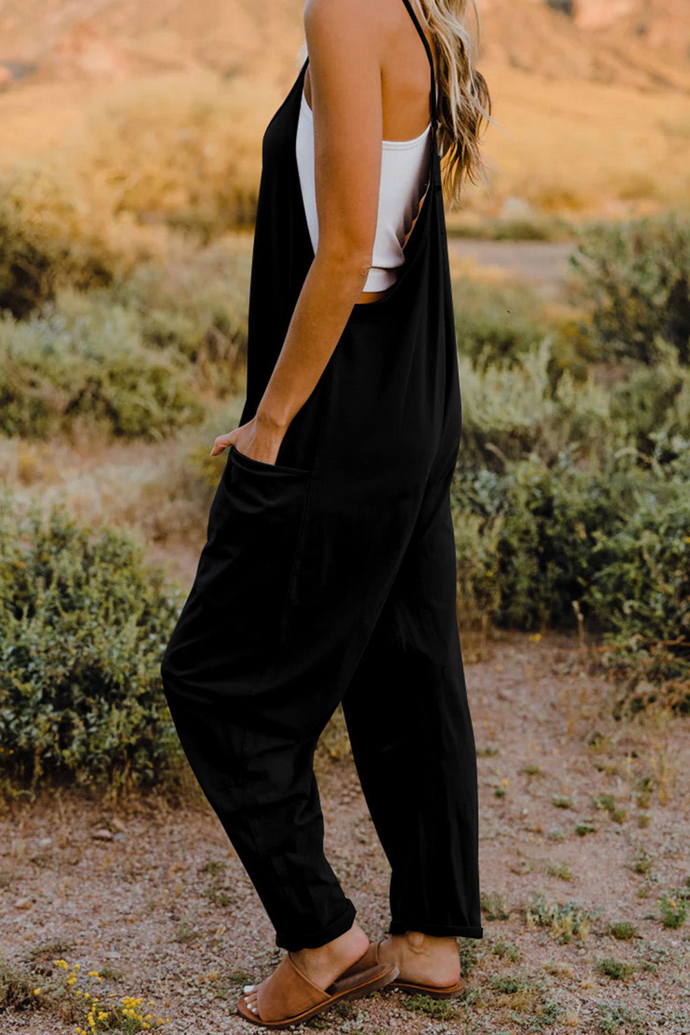 Oversize Onesie Jumpsuit V-Neck Sleeveless with Pocket