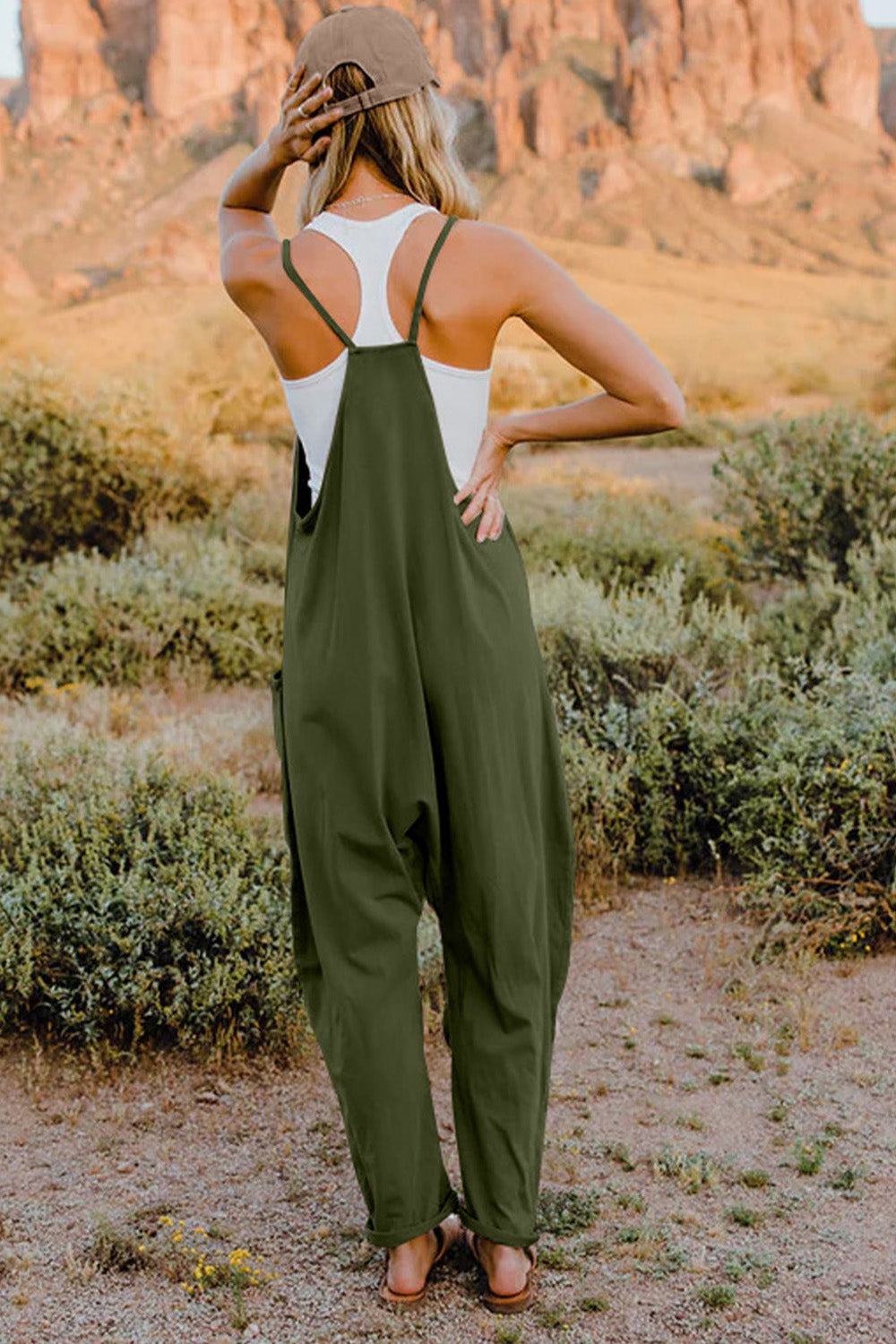 Oversize Onesie Jumpsuit V-Neck Sleeveless with Pocket