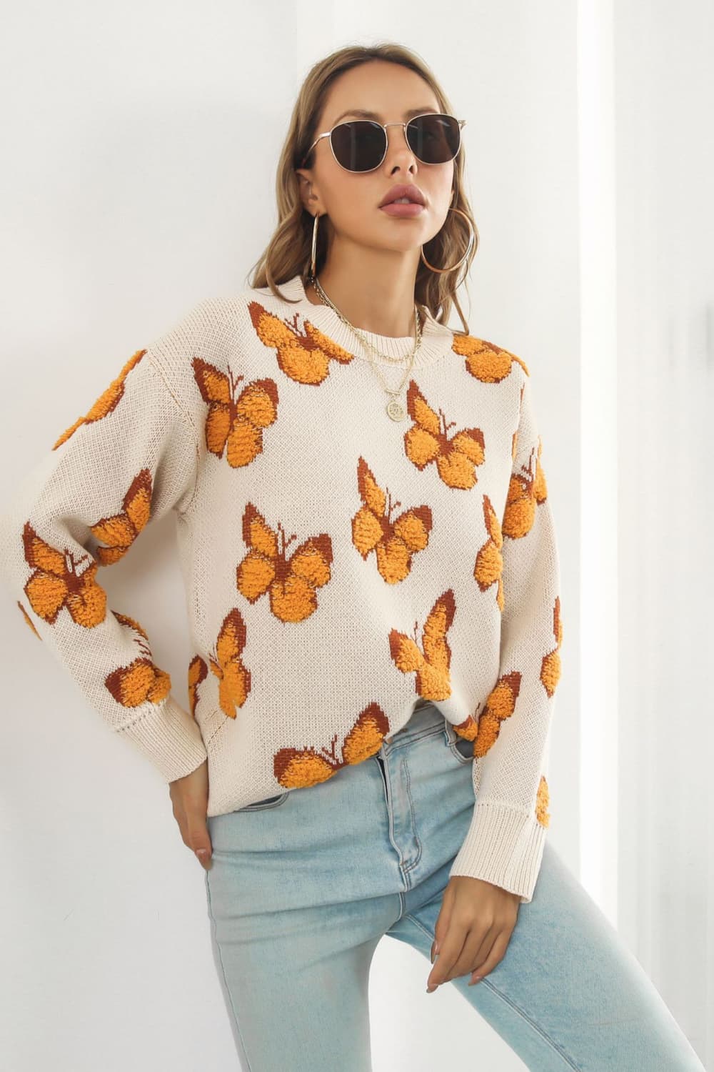 Butterfly Lover Round Neck Ling Sleeve Sweater