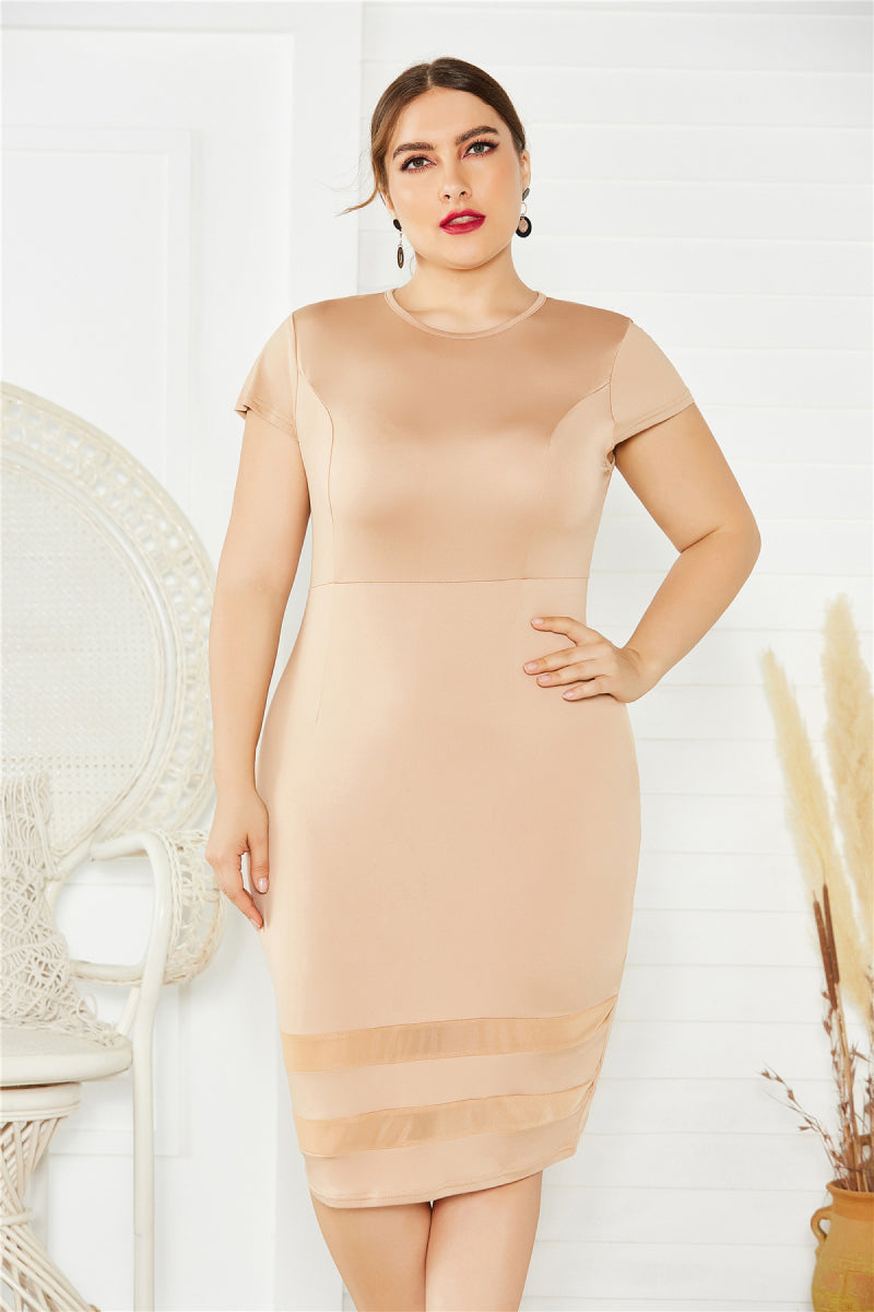 Smooth Feel Plus Size Knee Length Bodycon Short Sleeve Dress