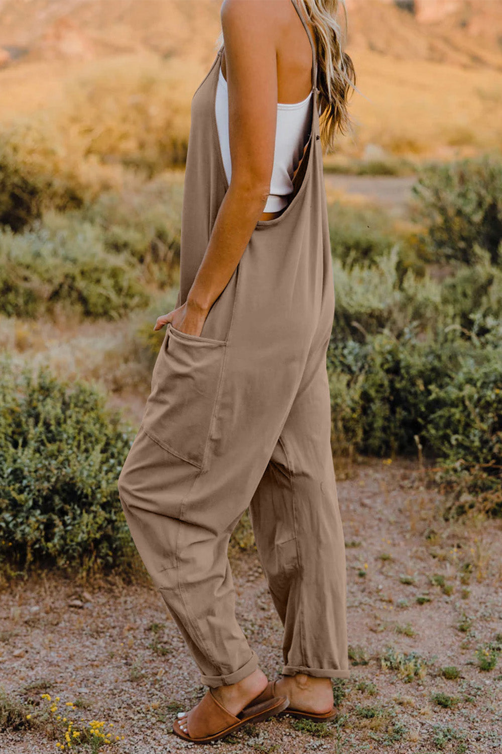 Oversize Onesie Jumpsuit V-Neck Sleeveless with Pocket