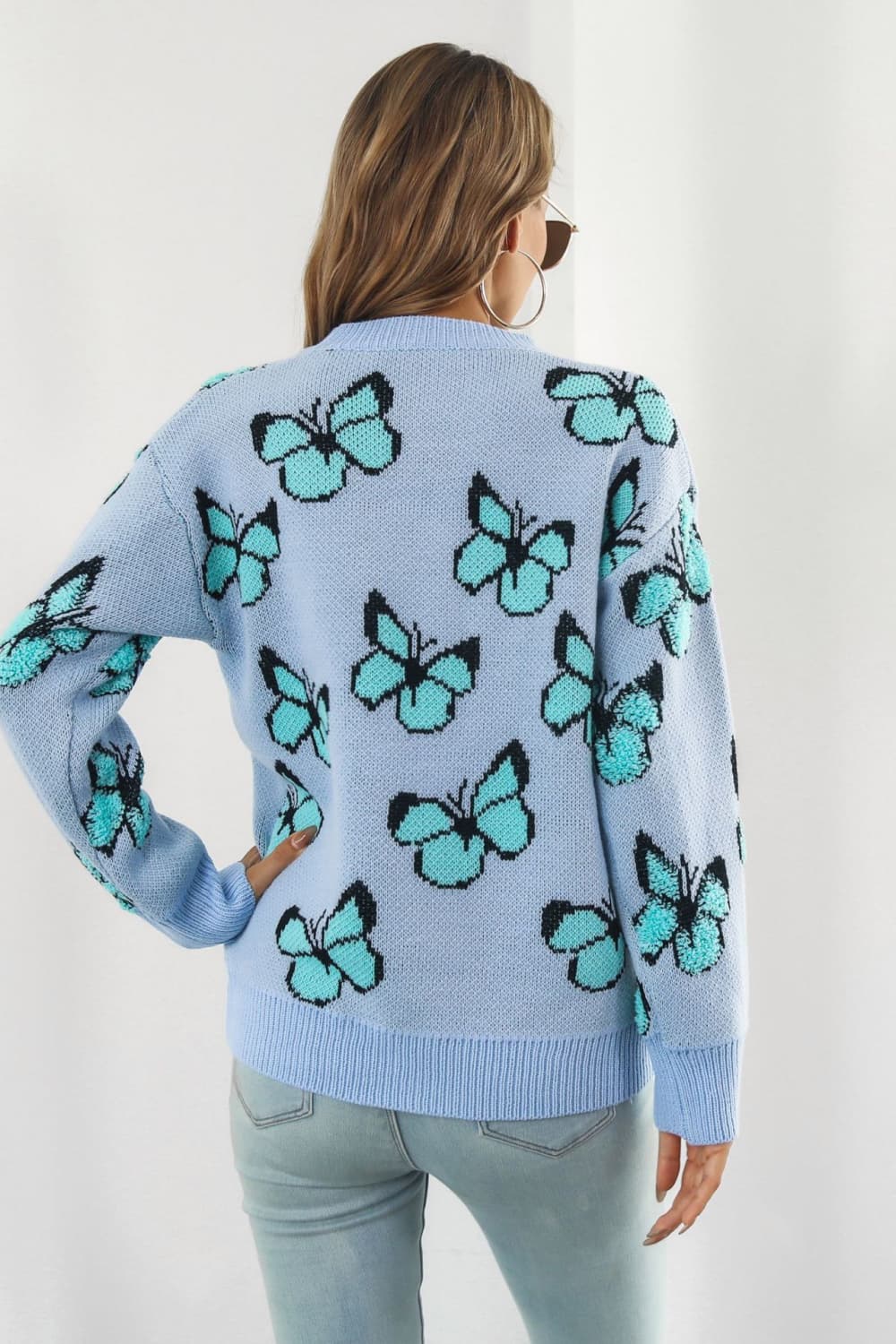 Butterfly Lover Round Neck Ling Sleeve Sweater